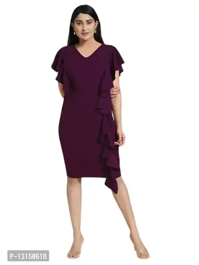 OXYMATE-Dresses for Women V-Neck Short Sleeve Lycar Dress (Large, Purple)