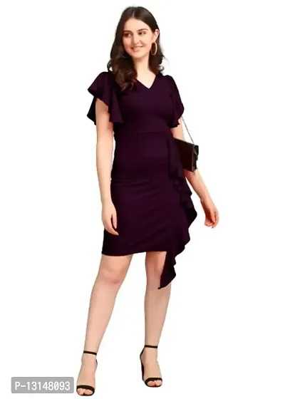 DK-Dresses for Women V-Neck Short Sleeve Lycar Dress (M, Purple)-thumb4