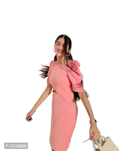 Oxymate-Women's Knitted & Dyed Lycra Dress (L, Pink)