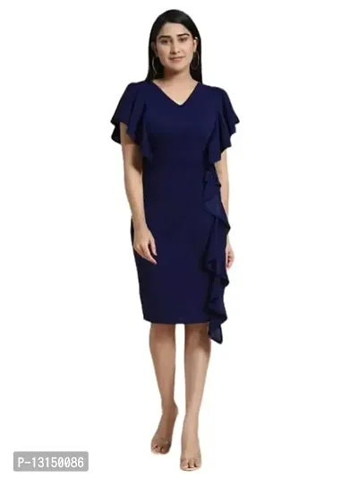 OXYMATE-Dresses for Women V-Neck Short Sleeve Lycar Dress (M, Navy Blue)-thumb0
