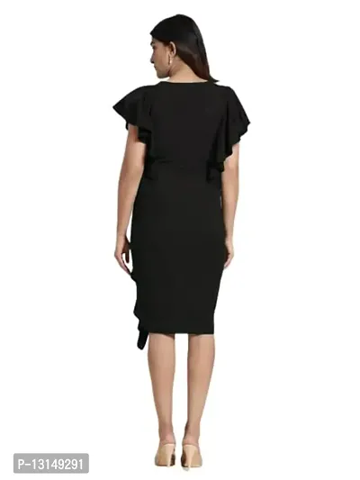 OXYMATE-Dresses for Women V-Neck Short Sleeve Lycar Dress (XL, Black)-thumb3