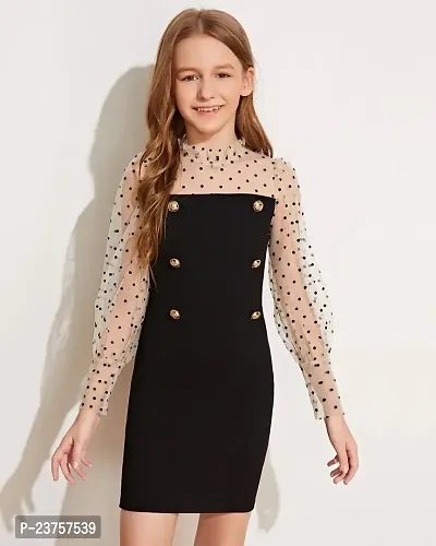 Girls Midi/Knee Length Party Dress  (Black, Full Sleeve)-thumb2