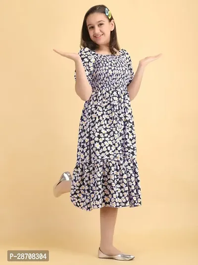 Elegant Black Crepe Printed Dress For Girls