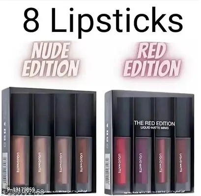 Combo Of 4 In 1 Red Edition Liquid Lipstick And 4 In 1 Nude Edition Liquid Lipstick Pack Of 8