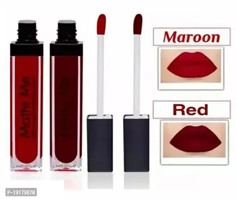 Combo Of Matte Me Liquid Waterproof And Smudgeproof Lipstick Red Colour And Maroon Colour Longlasting Professional Lipstick-thumb0