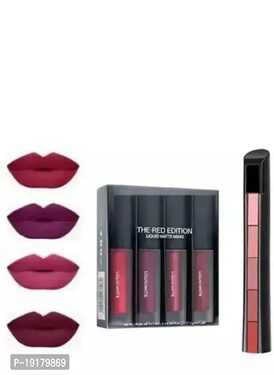 Red Edition Lipstick Liquid Lipstick Waterproof And Longlasting  Matte Finish Lipsticks Set Of 4 Lipsticks  5 In 1 Matte Finish Nude Edition Lipstick Pack Of 5-thumb0