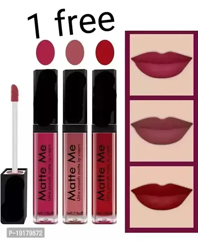 Combo Of Matte Me Long Lasting  Waterproof  Liquid Matte Lip Color Upto 12 Hours Stay At Lowest Price Nude Colour Lipstick Red Colour Lipstick Pink Colour Pack Of 3