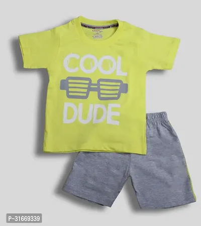 Fabulous Yellow Cotton Printed T-Shirt with Shorts For Boys-thumb0