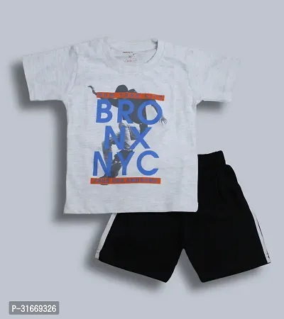 Fabulous Off White Cotton Printed T-Shirt with Shorts For Boys-thumb0