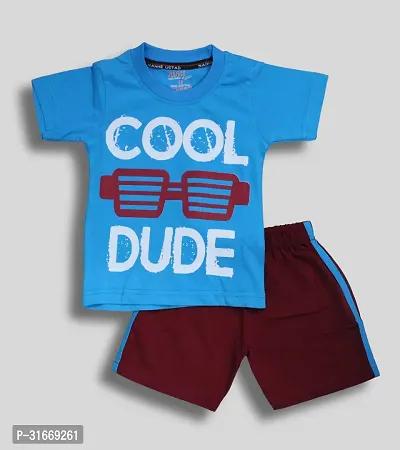 Fabulous Blue Cotton Printed T-Shirt with Shorts For Boys-thumb0