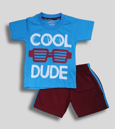 Trendy Printed Cotton Blue T-Shirts with Shorts