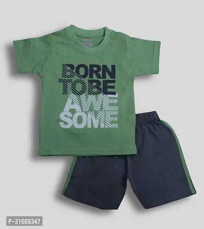 Fabulous Green Cotton Printed T-Shirt with Shorts For Boys-thumb0