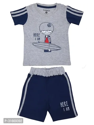 Fabulous Grey Cotton Printed T-Shirt with Shorts For Boys-thumb0