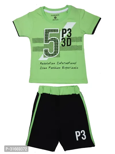 Fabulous Olive Cotton Printed T-Shirt with Shorts For Boys-thumb0