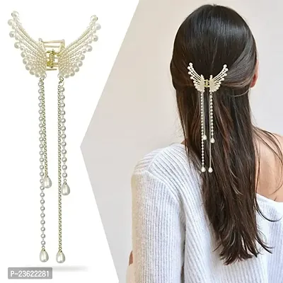 Kiddie Women's Hair Clip, Girls' Stone Accessory - Wedding Claw, Butterfly Hair Clip, Hair Clutcher Metal Pearl Clip-thumb0