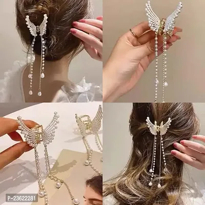 Kiddie Women's Hair Clip, Girls' Stone Accessory - Wedding Claw, Butterfly Hair Clip, Hair Clutcher Metal Pearl Clip-thumb5