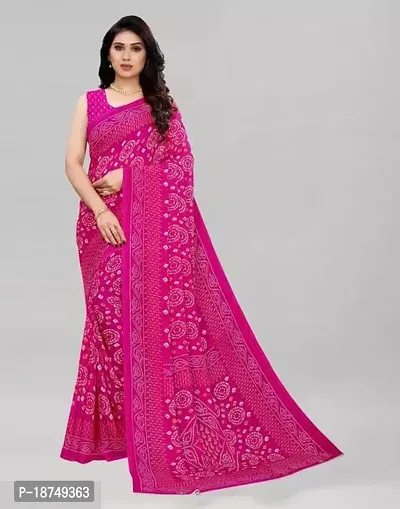 Stylish Georgette Pink Printed Saree With Blouse Piece For Women