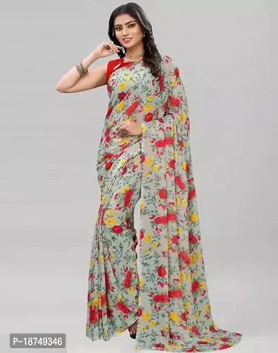 Stylish Georgette Grey Printed Saree With Blouse Piece For Women-thumb0