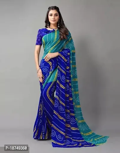 Stylish Georgette Multicoloured Printed Saree With Blouse Piece For Women