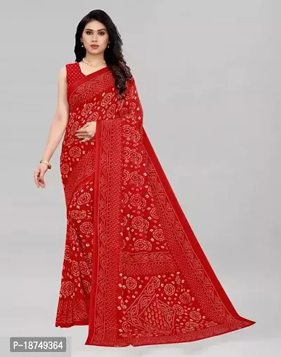 Stylish Georgette Red Printed Saree With Blouse Piece For Women-thumb0