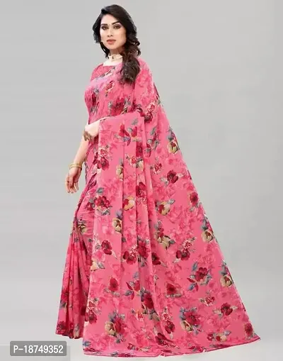 Stylish Georgette Pink Printed Saree With Blouse Piece For Women-thumb0