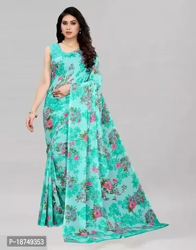 Stylish Georgette Blue Printed Saree With Blouse Piece For Women-thumb0