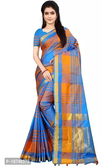 Stylish Art Silk Blue Saree With Blouse Piece For Women-thumb0