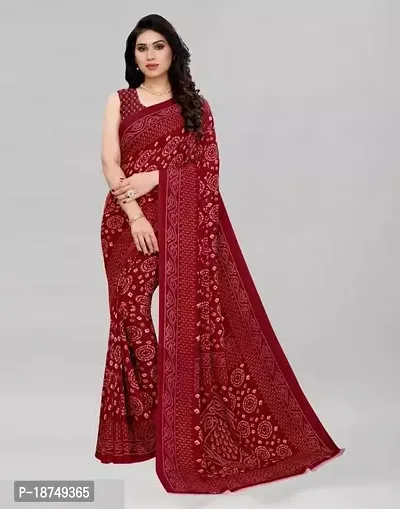 Stylish Georgette Maroon Printed Saree With Blouse Piece For Women