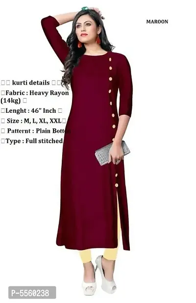 Trendy Stylish Rayon Solid A-Line Kurti For Women