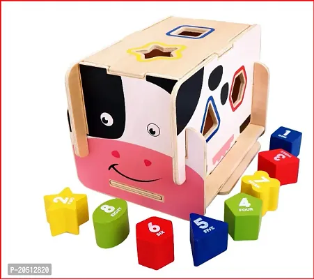 Cow Shaped Wooden Blocks Shape Sorter Cube Building Blocks-thumb0