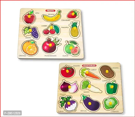 Development Colorful Fruit and Vegetables Wooden Peg Puzzle board Jigsaw Bundle Shape Toys and Games for kids Age 2 3-7 Years Old Child 18 pieces