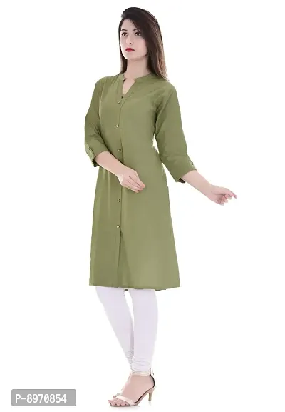 FAB X Pure Cotton Plan Dark Green Kurti with Wooden Buttion-XL-thumb5