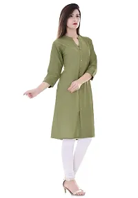 FAB X Pure Cotton Plan Dark Green Kurti with Wooden Buttion-XL-thumb2