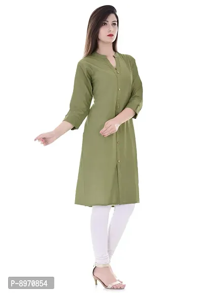 FAB X Pure Cotton Plan Dark Green Kurti with Wooden Buttion-XL-thumb3