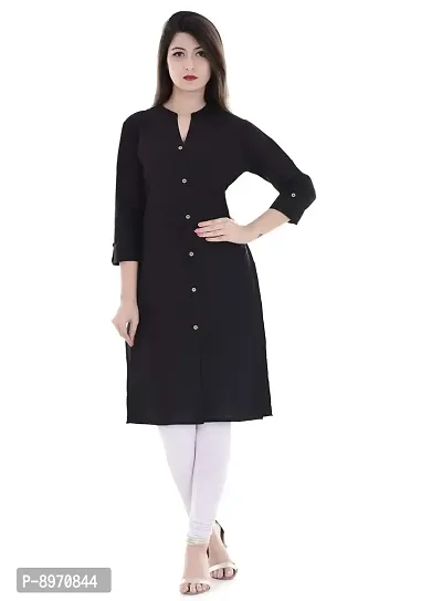 FAB X Pure Cotton Plan Black Kurti with Wooden Buttion-XXL-thumb0