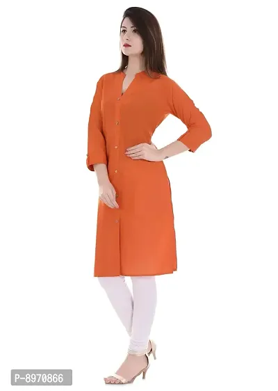 FAB X Pure Cotton Plan Orange Kurti with Wooden Buttion-M-thumb5