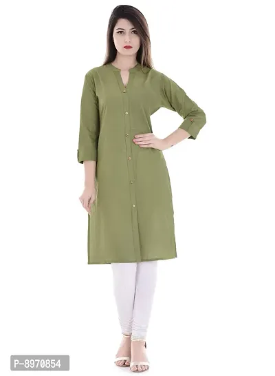 FAB X Pure Cotton Plan Dark Green Kurti with Wooden Buttion-XL-thumb0