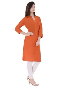 FAB X Pure Cotton Plan Orange Kurti with Wooden Buttion-M-thumb2