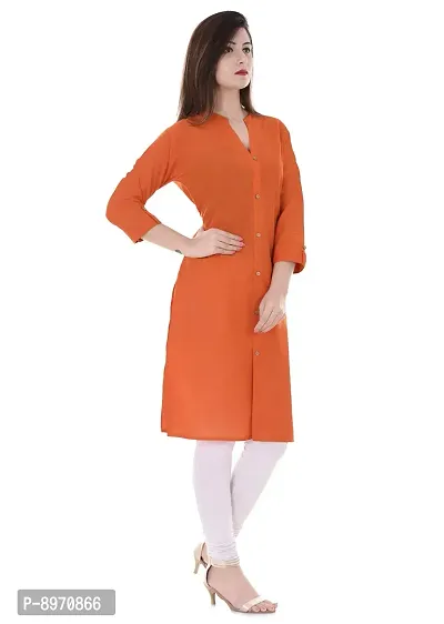 FAB X Pure Cotton Plan Orange Kurti with Wooden Buttion-M-thumb3