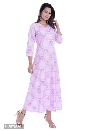 FAB X Rayon Bandhej Print Long Pink Kurti-thumb3