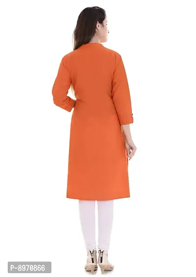 FAB X Pure Cotton Plan Orange Kurti with Wooden Buttion-M-thumb2