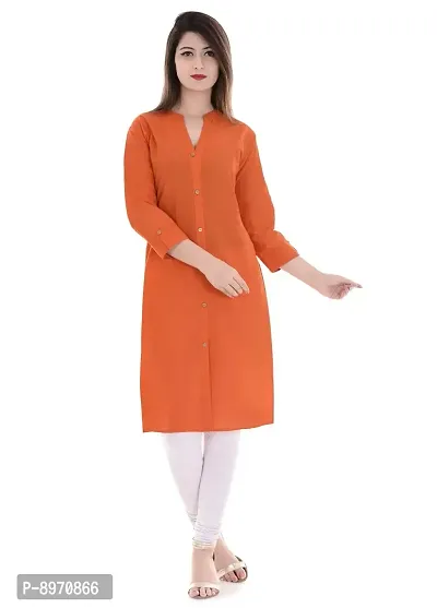 FAB X Pure Cotton Plan Orange Kurti with Wooden Buttion-M