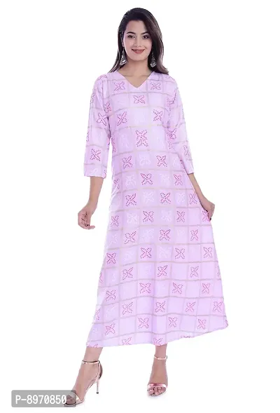 FAB X Rayon Bandhej Print Long Pink Kurti-thumb0