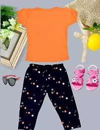 Fabulous Orange Cotton Blend Printed Top With Bottom For Girls-thumb1