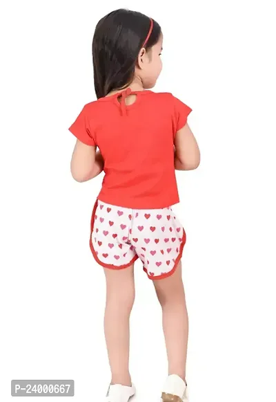 Fabulous Red Cotton Blend Printed Top With Bottom For Girls-thumb2