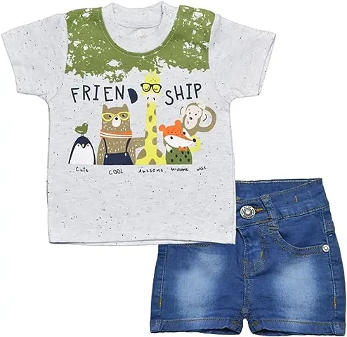 Printed Cotton T Shirt and Shorts Set for Boys