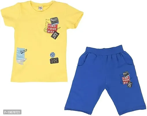 Fabulous Multicoloured Cotton Printed T-Shirts with Shorts For Boys