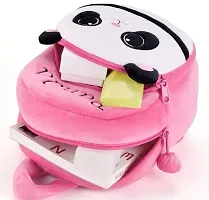 Stylish Pink Panda Soft Velvet Embroidered Backpacks for Kids-thumb1