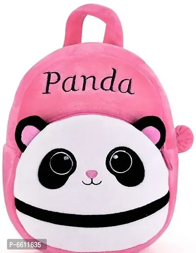 Stylish Pink Panda Soft Velvet Embroidered Backpacks for Kids-thumb0