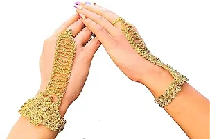 Gold Plated Hath Phool/Hand Thong/Pearl Bracelet/Finger Ring Bracelet Best Accessories for Bride-thumb2